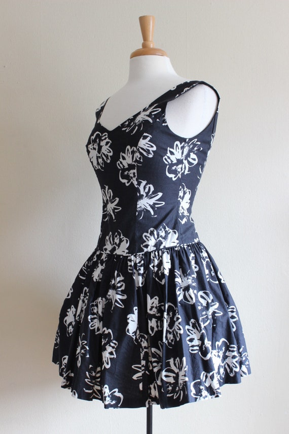 Vintage Laura Ashley Black & White Floral Mini Dr… - image 6