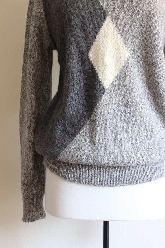 Vintage White and Grey Alpaca Knit Slouchy Sweater - image 5