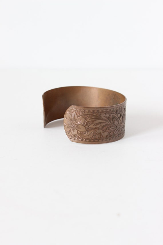Vintage 1970s Solid Copper Tooled Cuff Bracelet - image 7