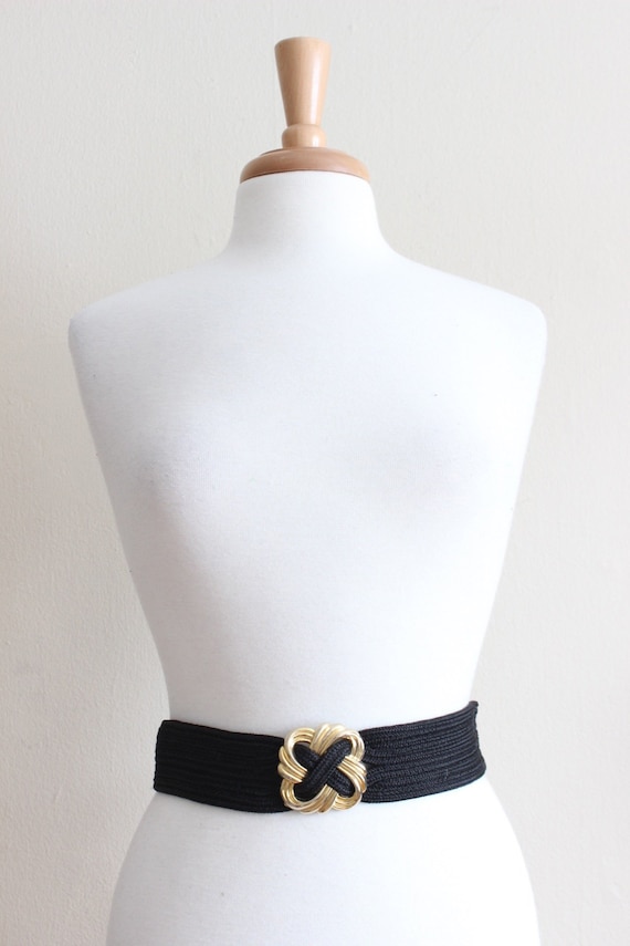 Vintage Braided Cord Black Wide Belt with Chunky G