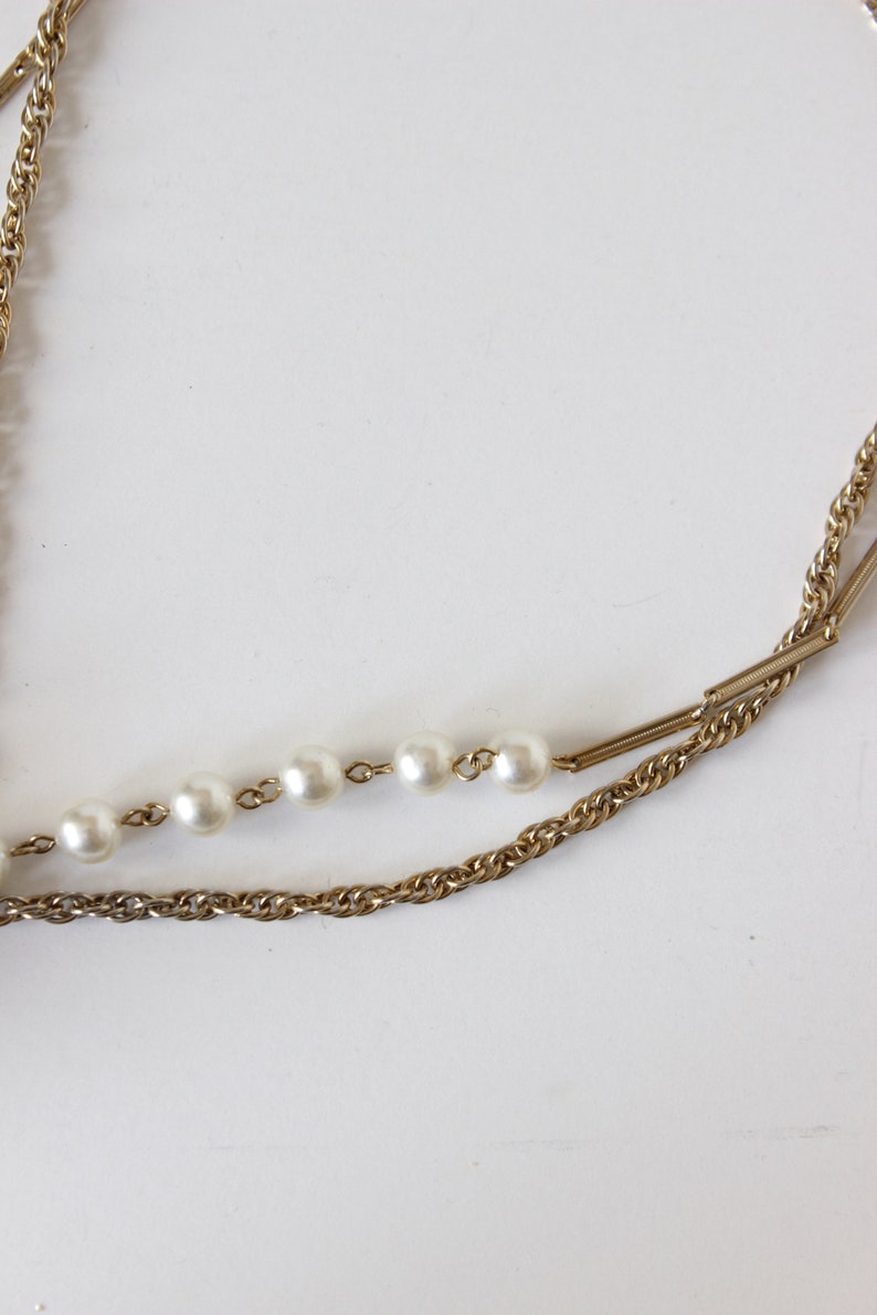 Vintage Goldtone Chain /& Faux Pearl Fringe Tassel Coro Necklace