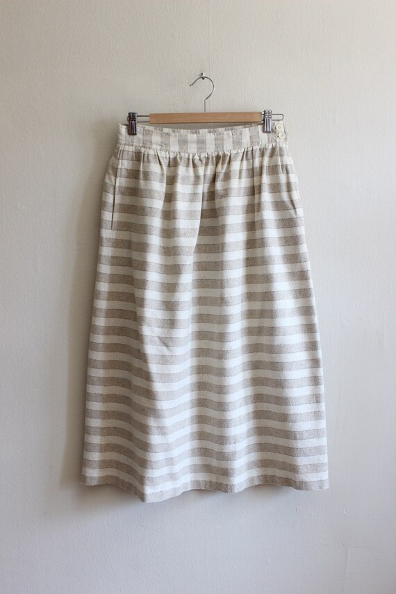 Vintage 1980s Cream & Beige Stripe Midi Skirt - image 4