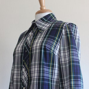 Vintage 1960s Navy, Green & White Plaid Long Sleeve Shirtdress image 7