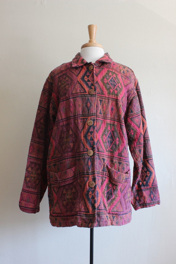 Vintage Multicolor Pink Cotton Tapestry Jacket - image 3