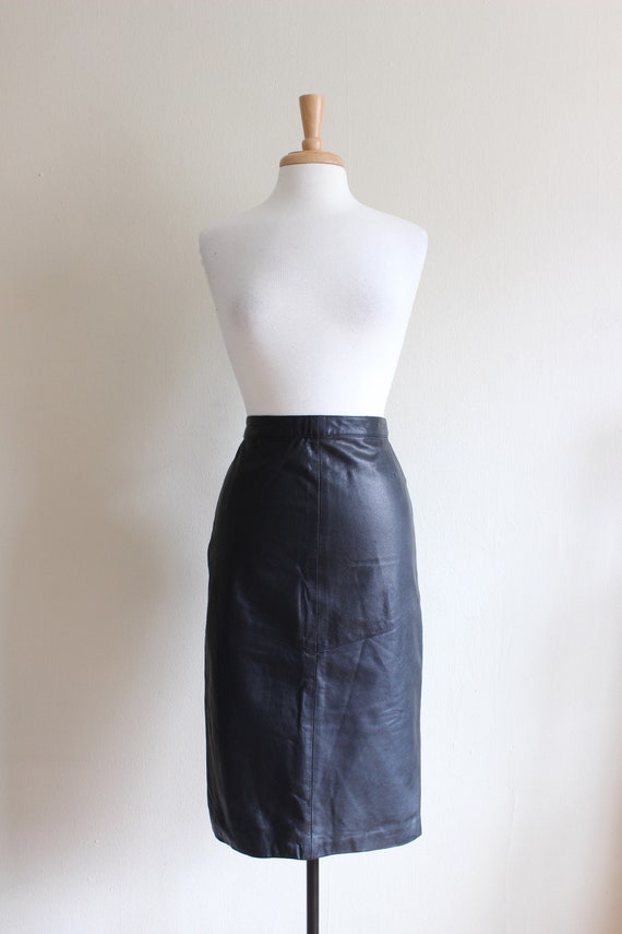 Vintage Black Leather High Waist Wiggle Skirt - image 2