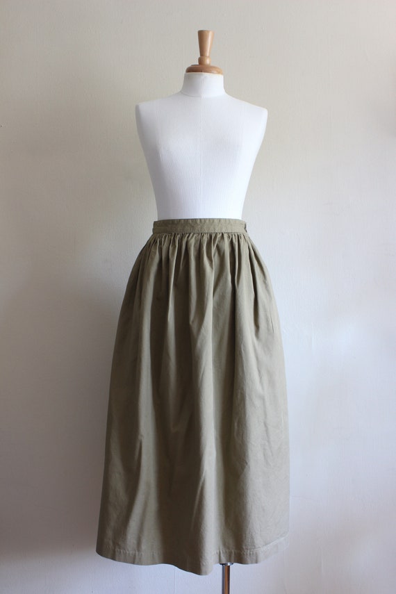 Vintage 1980s Khaki Cotton Full Midi Skirt - image 3