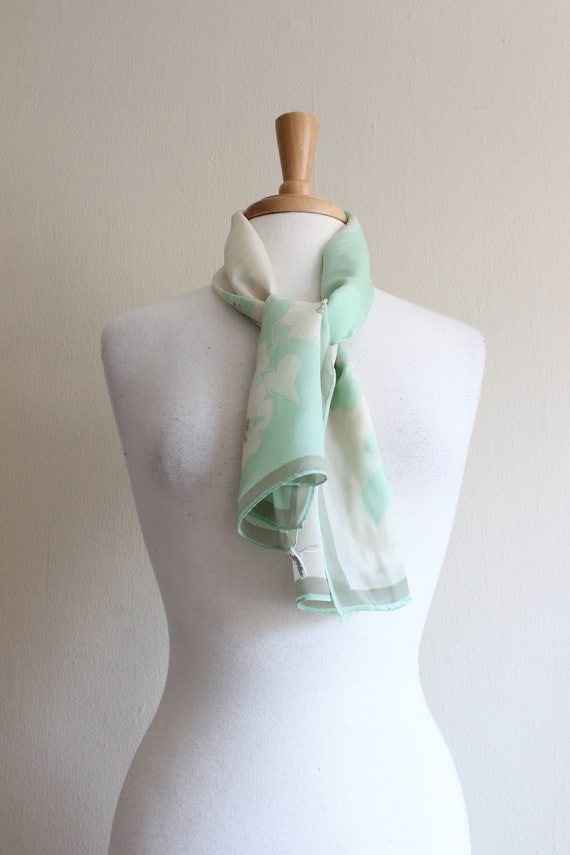 Vintage Mint Green Floral Vera Scarf - image 9