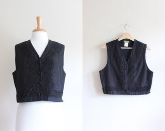 Vintage Esprit Black Beaded Cropped Vest