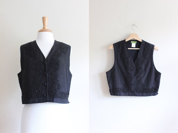 Vintage Esprit Black Beaded Cropped Vest