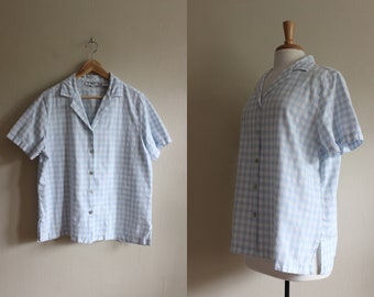 Vintage Short Sleeve Pale Blue Gingham Top