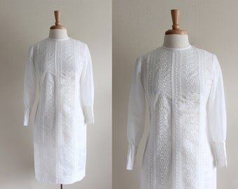 Vintage Long Sleeve White Embroidered Vicky Vaughn Dress