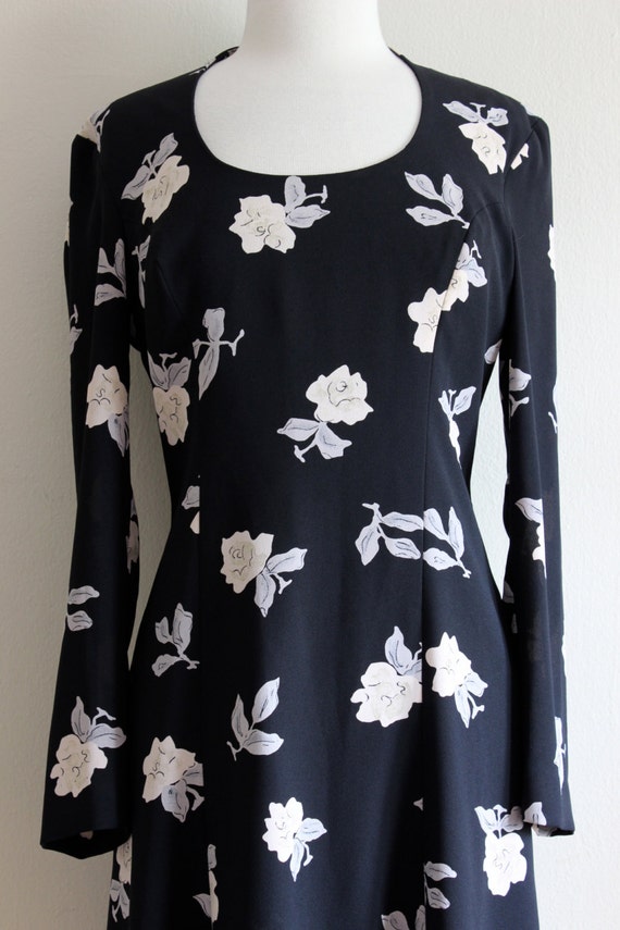 Vintage Long Sleeve Black Floral Dress - image 3