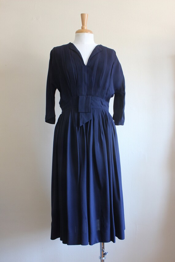 Vintage 1950s R&K Originals Navy Blue Pintuck Dre… - image 2