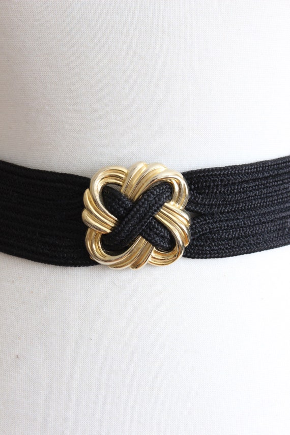 Vintage Braided Cord Black Wide Belt with Chunky … - image 3