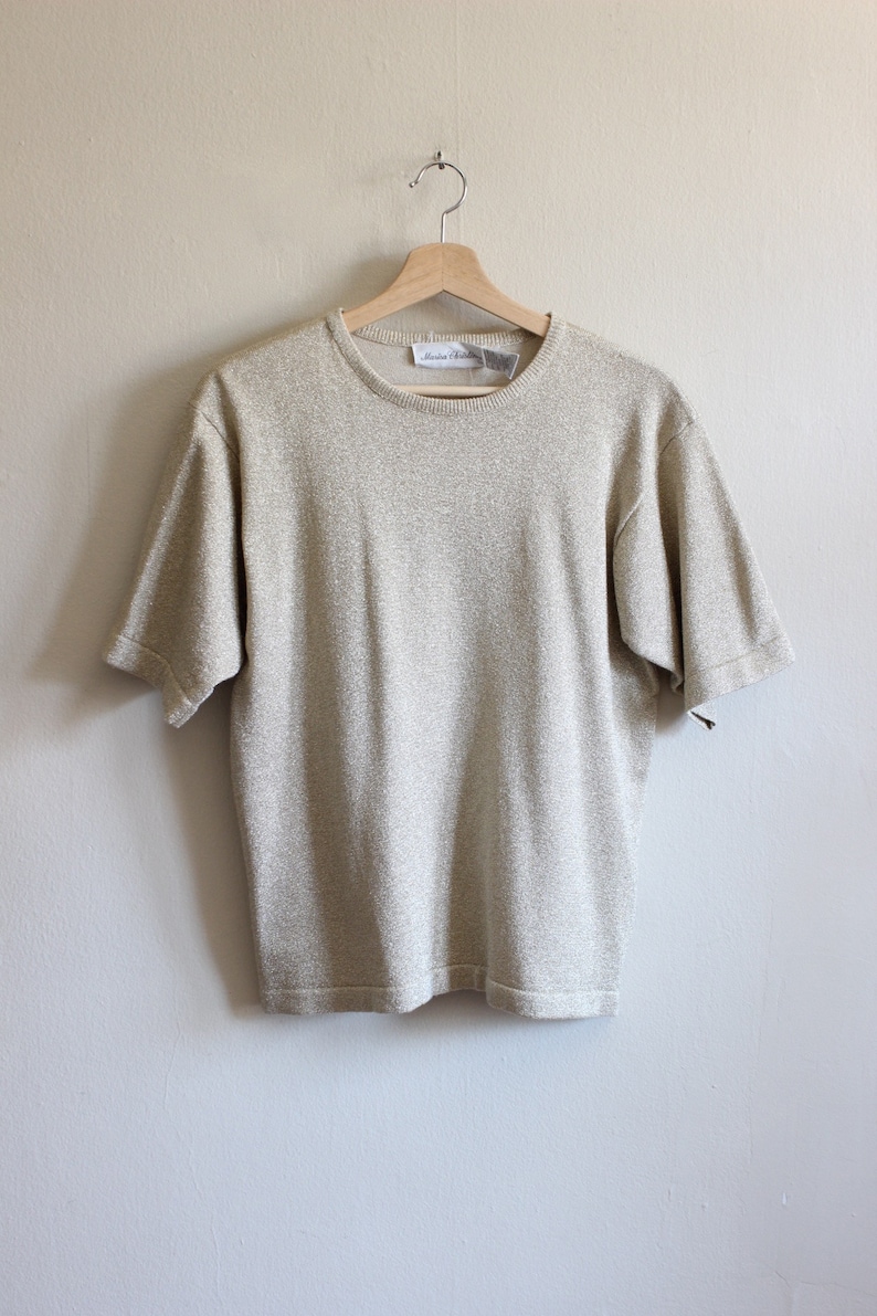 Vintage Metallic Gold Lurex Knit Short Sleeve Top image 8