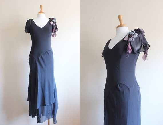 Vintage 1990s does 1930s Grey Silk Crepe Chiffon G