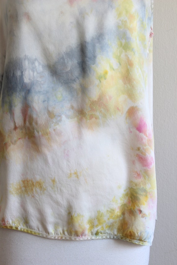 Blue, Yellow & Pink Tie Dye Vintage Silk Charmeus… - image 4