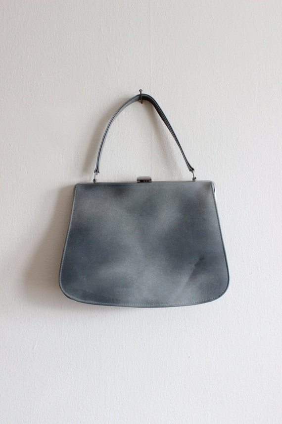 Vintage 1950s Grey Patent Top Handle Bag