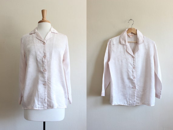 90s Silk Pajama Top Pale pink Blouse L