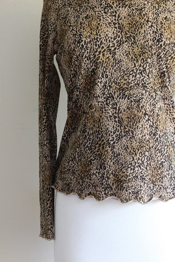 Vintage 1990s Leopard Print Stretch Mesh Long Sle… - image 4