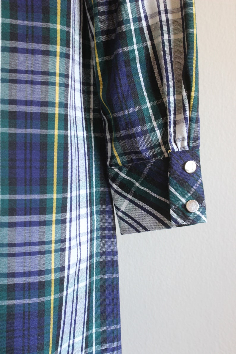 Vintage 1960s Navy, Green & White Plaid Long Sleeve Shirtdress image 8