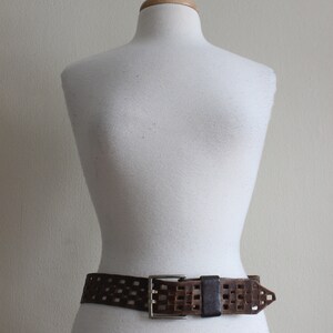 Vintage Checkerboard Cutout Brown Leather Wide Belt image 2