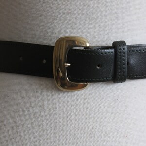 Vintage Dark Green Leather Belt with Gold Tone Buckle image 2