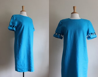 Vintage 1980s Liz Claiborne Turquoise Linen Sack Dress