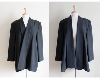 Vintage 1980s Black Wool Crepe Swing Jacket