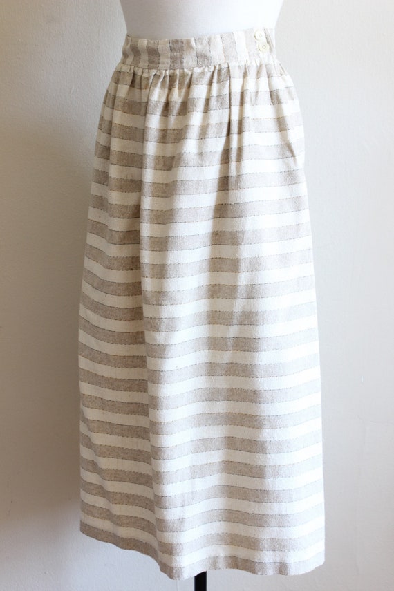 Vintage 1980s Cream & Beige Stripe Midi Skirt - image 6