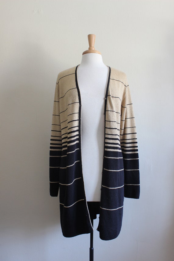 Vintage Black & Gold Metallic Stripe Long Cardiga… - image 2