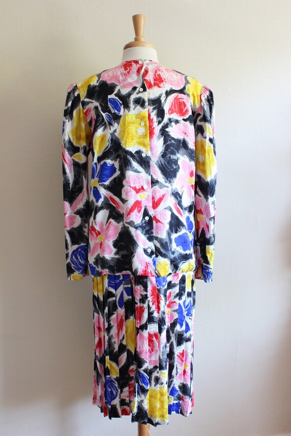 Vintage 1980s Argenti Multicolor Silk Drop Waist … - image 8