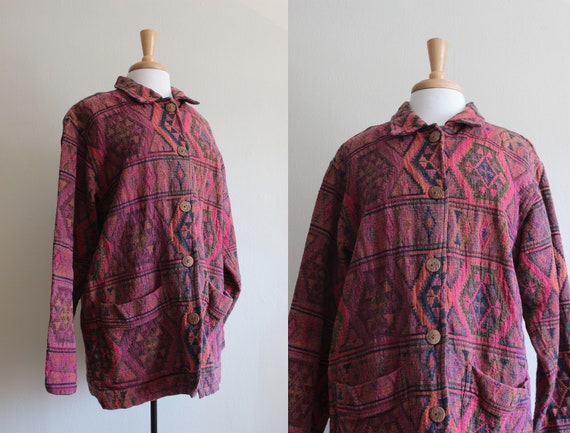 Vintage Multicolor Pink Cotton Tapestry Jacket - image 1