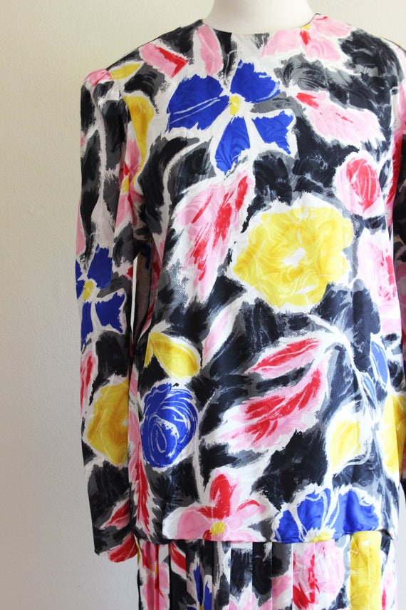 Vintage 1980s Argenti Multicolor Silk Drop Waist … - image 2