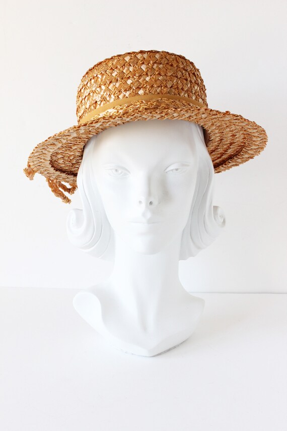 Vintage French Room Caramel Cellophane Straw Hat - image 2