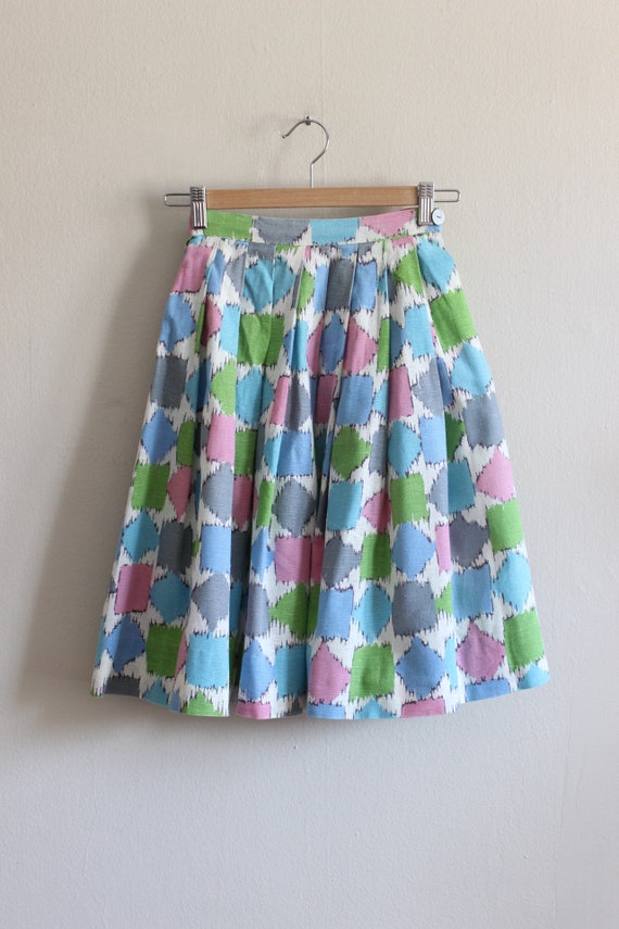 Vintage 1950s Pastel Print Pleated Skirt - image 5