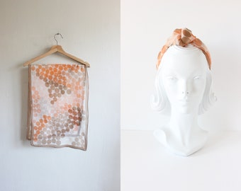 Vintage Brown & Orange Polka Dot Crepe Chiffon Scarf