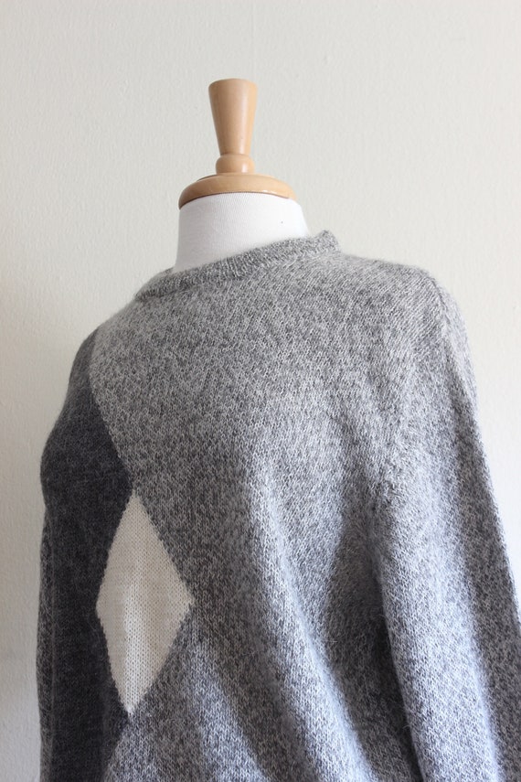 Vintage White and Grey Alpaca Knit Slouchy Sweater - image 8