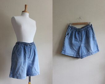 Vintage Drawstring Waist Distressed Denim Shorts