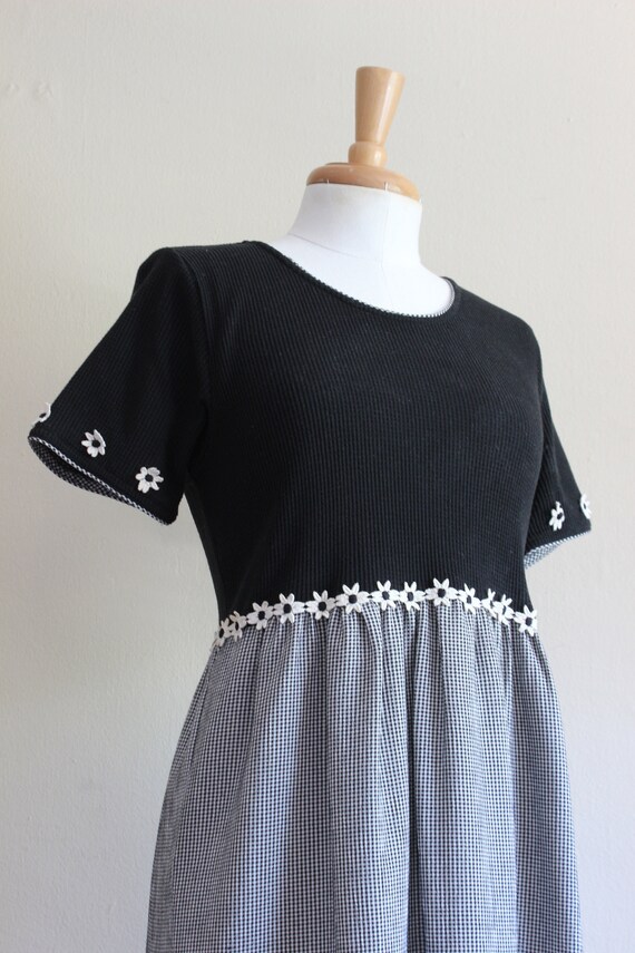 Vintage Black Waffle Knit & Gingham Midi Dress wi… - image 7