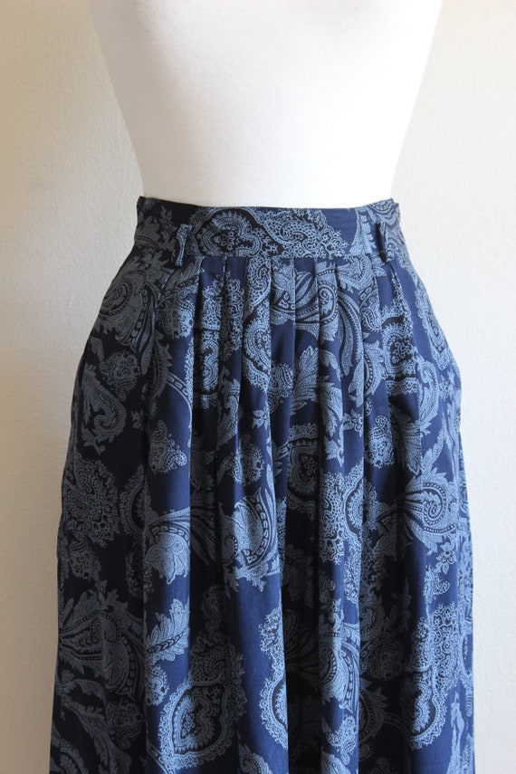 Vintage 1990s Blue Paisley Midi Skirt - image 4