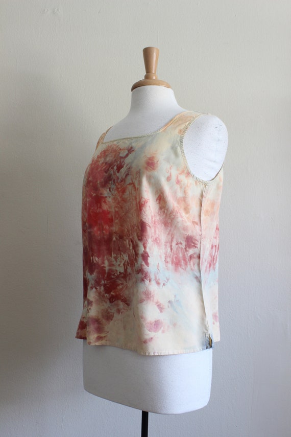 Yellow & Red Tie Dye Vintage Silk Tank Top - image 5