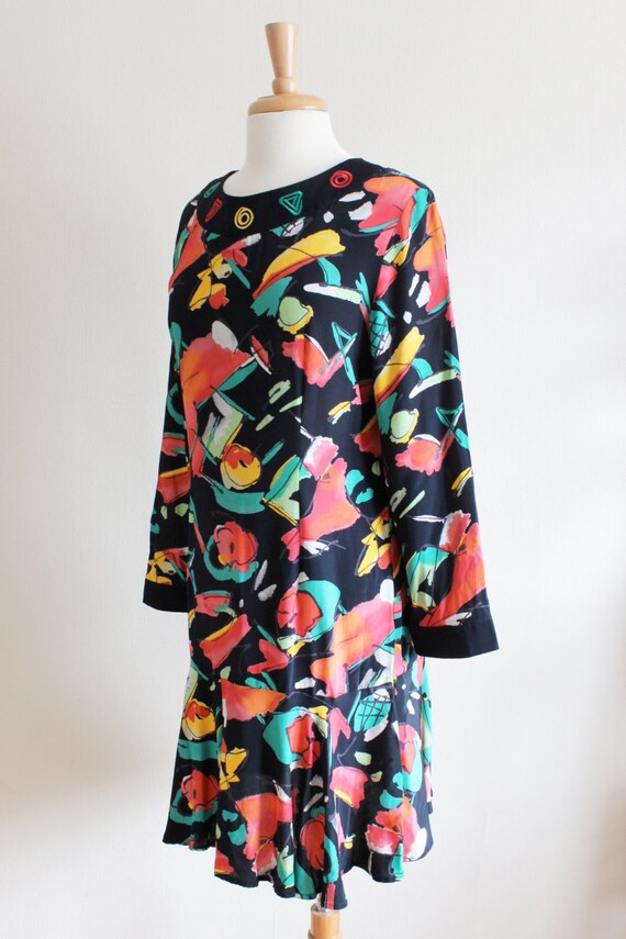 Vintage Black & Multicolor Abstract Long Sleeve D… - image 4