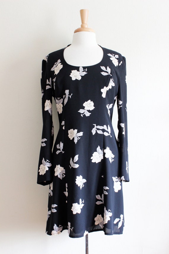 Vintage Long Sleeve Black Floral Dress - image 2