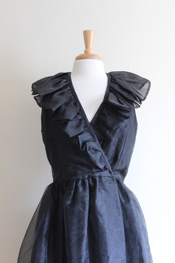 Vintage Night Way Black Organza Ruffle Dress - image 4