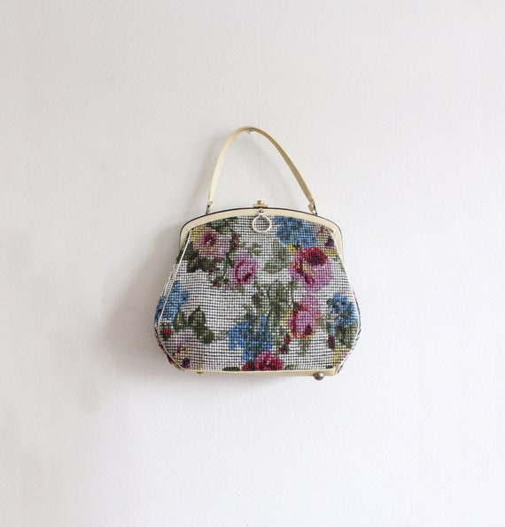1950s Bag / Vintage Jana Top Handle Floral Carpet