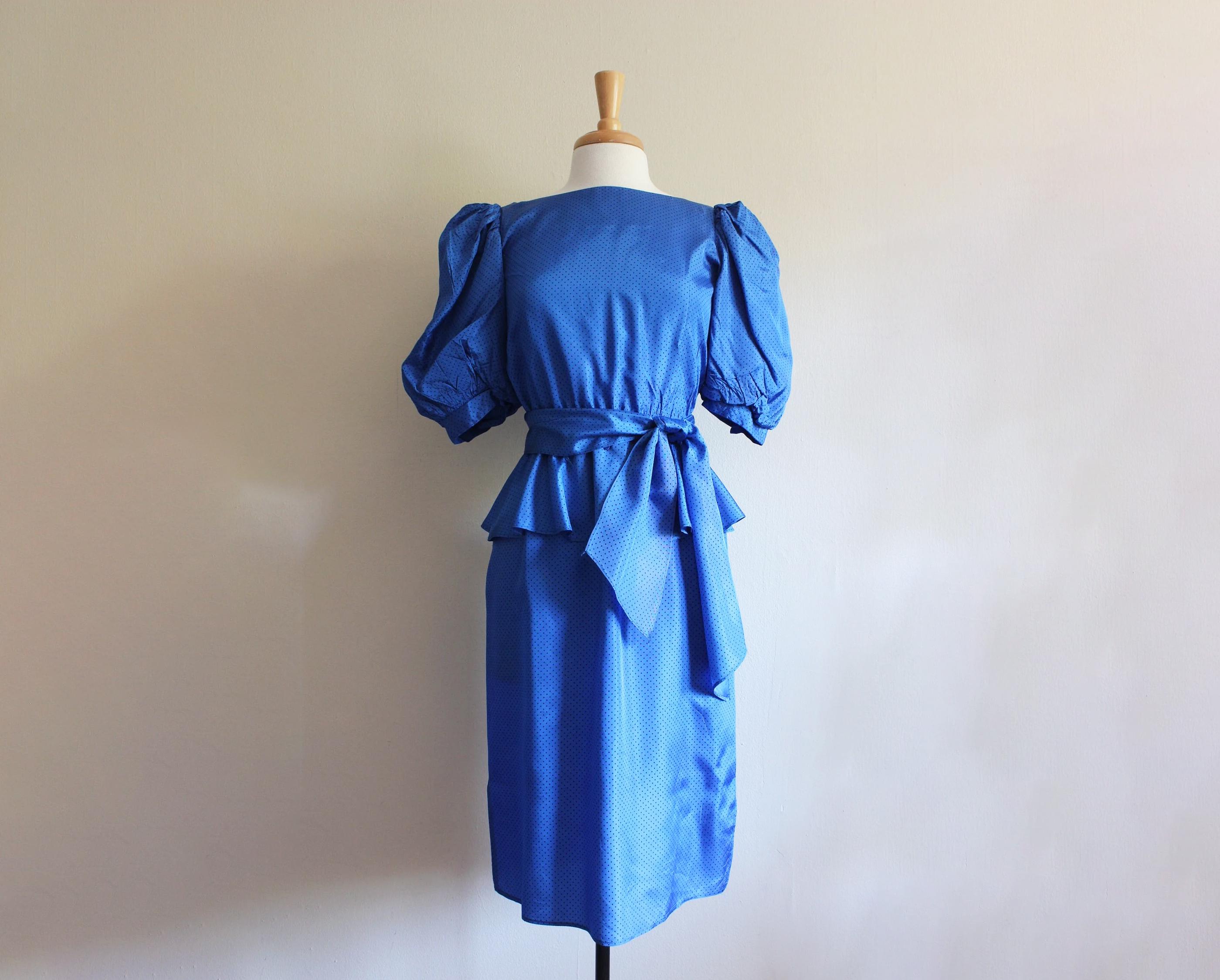 princess polly baby blue dress 1980s Victor Costa Size Xs Royal Blue Feather Bust Strapless 80s Dress main image 1