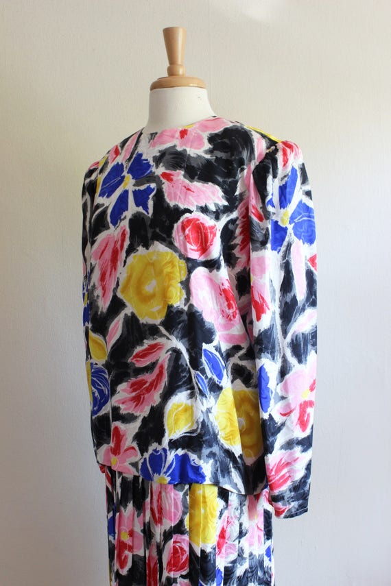 Vintage 1980s Argenti Multicolor Silk Drop Waist … - image 7