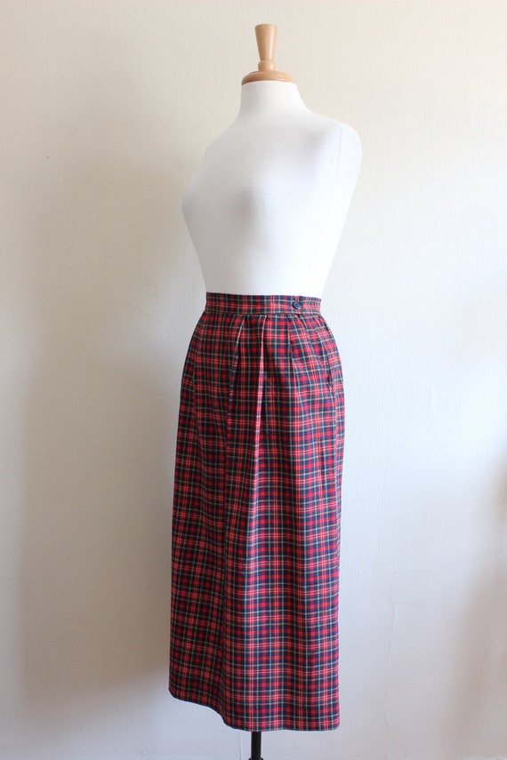 Vintage Pendleton Red Plaid Wool A-Line Midi Skirt - image 5