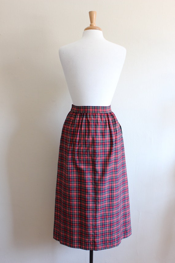 Vintage Pendleton Red Plaid Wool A-Line Midi Skirt - image 8